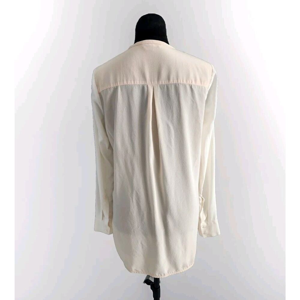 VINCE 100% Silk Long Sleeve Colorblock Blouse Top Size 6 Ivory Peach Split Neck - Picture 5 of 10